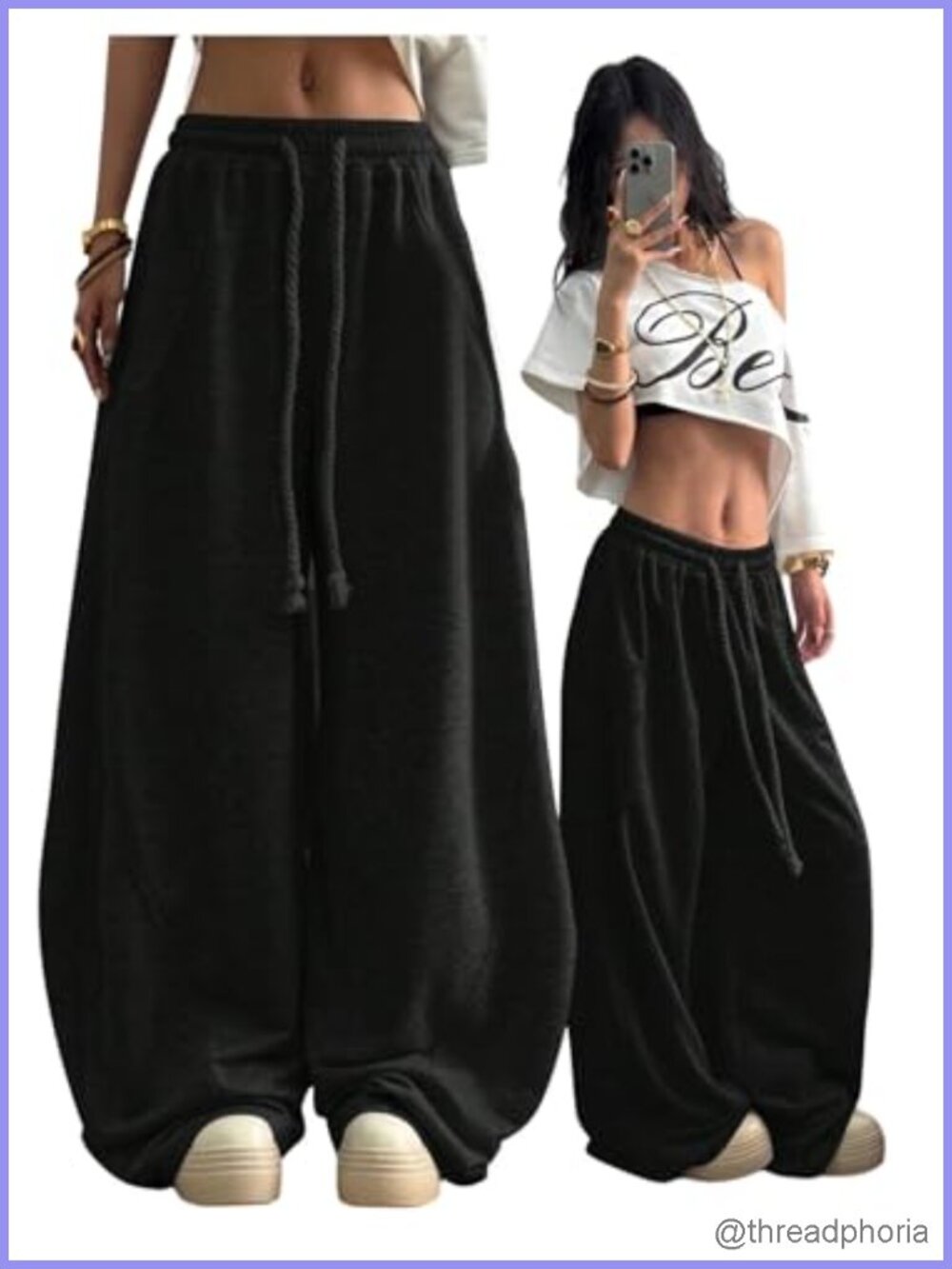 Wide Leg Baggy Sweatpants Y2K High Waist Drawstring Oversized Pants